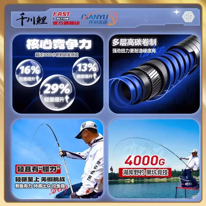 千川鲤6代战神版鱼竿官方正品6s超轻超硬4十大名牌千川七大物手竿 图4