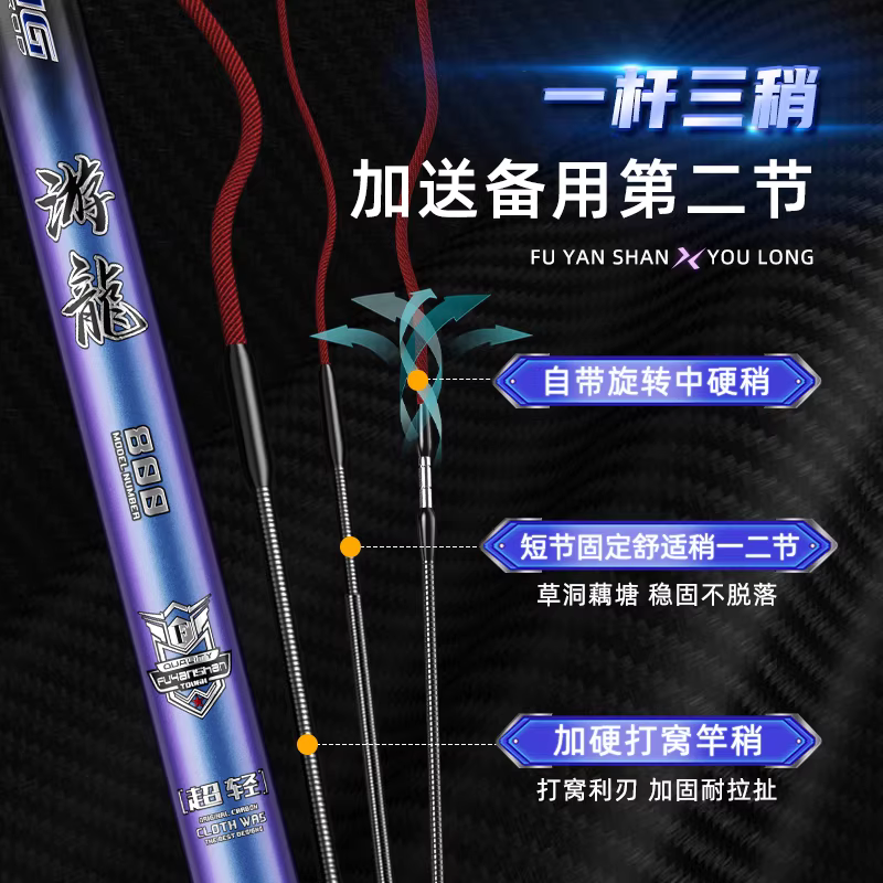 浮烟山游龙鱼竿手竿19调品牌炮竿11超硬12m打窝竿13米传统钓 图4